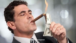 Create meme: wealthy banker, the richest man, lights a money