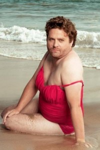 Create meme: Zach Galifianakis 2019 on the beach, Zach Galifianakis, Zach Galifianakis photo in a swimsuit