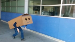 Create meme: cardboard cosplay, cardboard fun, People