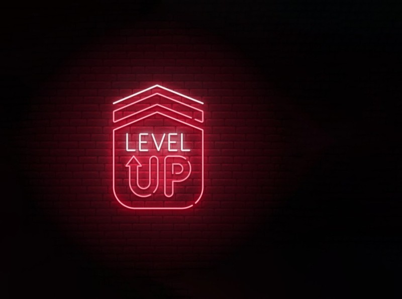 Создать мем: неоновый стиль, надпись level up неоновая, неоновые значки