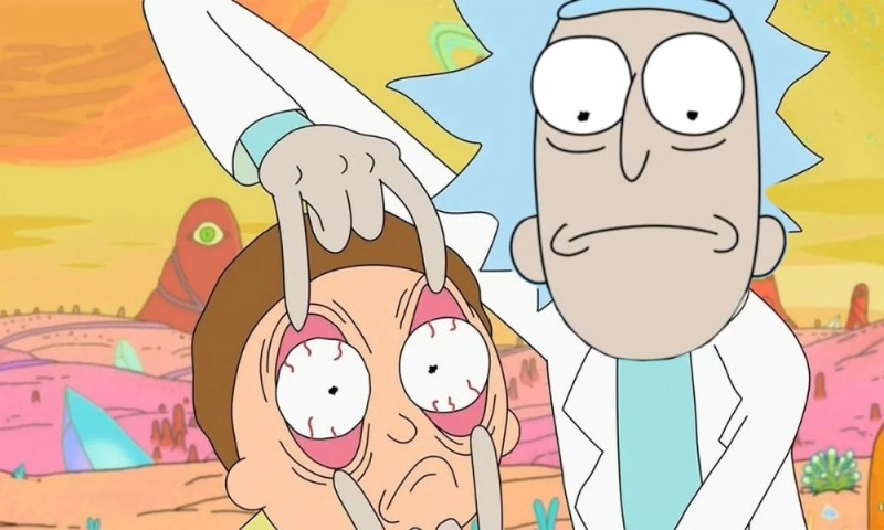Create meme: Rick and Morty, Rick , Rick opens Morty's eyes