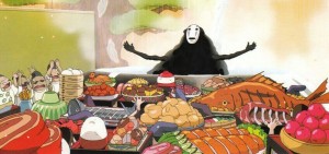Создать мем: унесённые призраками безликий ест, миядзаки застолье, хаяо миядзаки мультфильмы еда