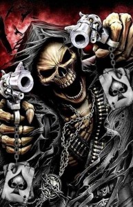 Создать мем: череп скелета, скелет с револьвером, крутые скелеты с пистолетом