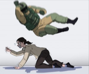 Create meme: drawn character, f'yuz falls for the hostage, fuze elbow dropping hostage