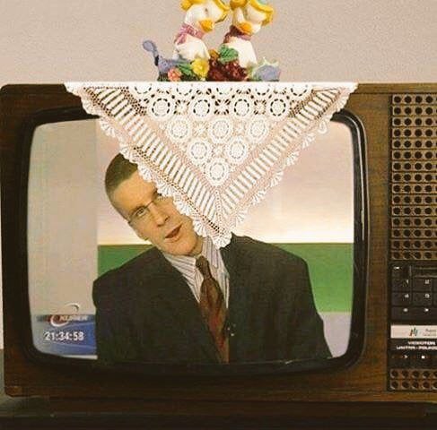 Create meme: a napkin on the TV, a napkin on the USSR TV, The TV is covered with a lace napkin