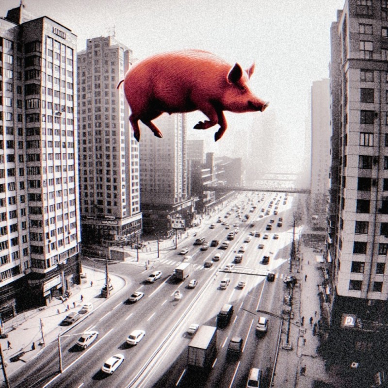 Create meme: Pink Floyd's Flying pig, flying pig, pig 