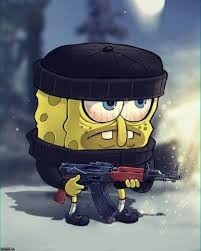 Create meme: spongebob cool, spongebob with an AK 47, spongebob is cool