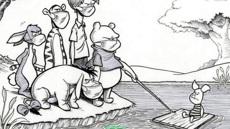 Create meme: caricature , swine flu , Piglet on a raft swine flu