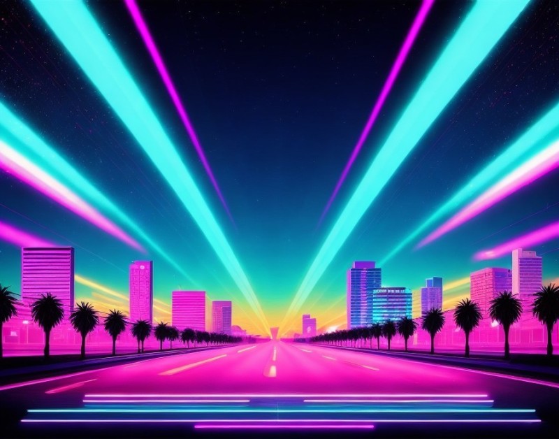 Create meme: Retrowave neon city, retrowave city panorama, retro neon