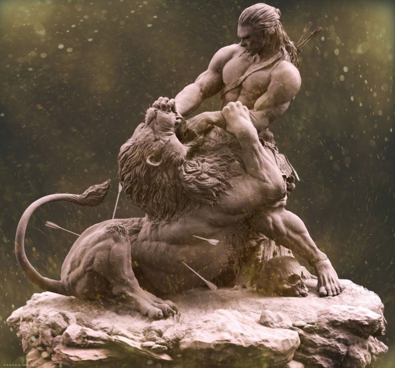 Create meme: Hercules the Nemean lion, Samson and the Lion sculpture, Hercules sculpture