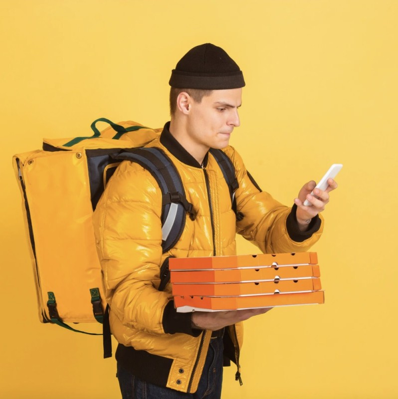 Create meme: courier Hiking, deliveryman, yandex food couriers