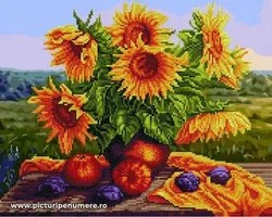 Create meme: still life with sunflowers, embroidery sunflowers, painting sunflowers