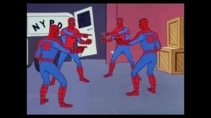 Создать мем: человек паук мемы, мем два человека паука, мем с человеком пауком
