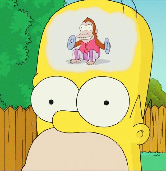 Create meme: monkey in the head simpsons, Homer with the monkey in the head, Homer Simpson 