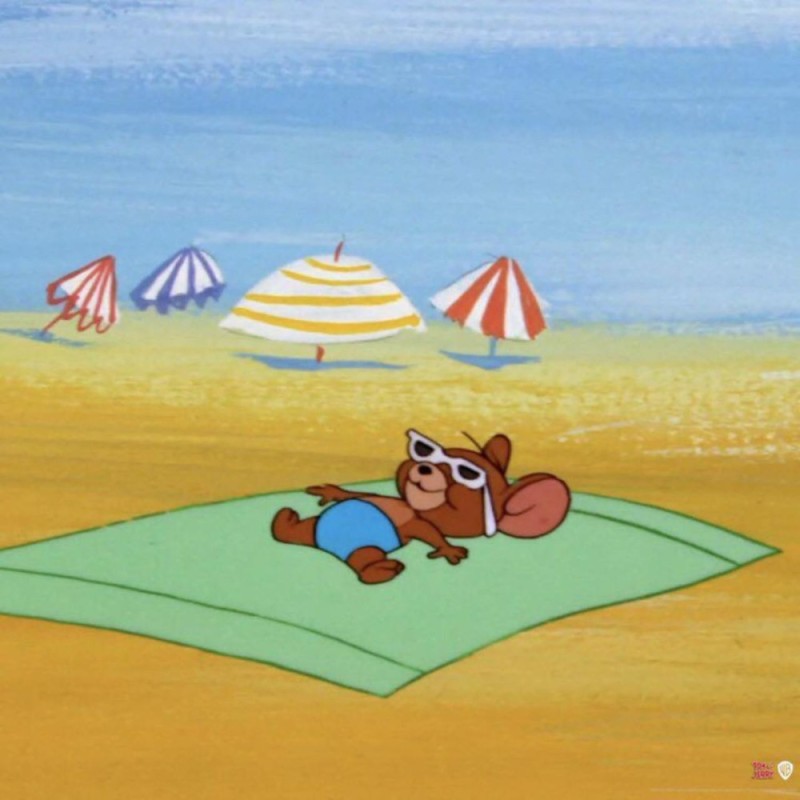 Create meme: Tom and Jerry on the beach, Tom and Jerry are relaxing on the beach, Jerry on the beach