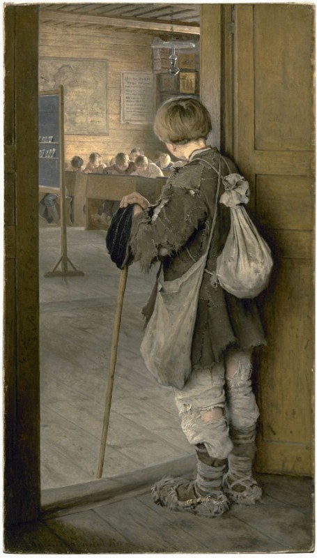 Create meme: Nikolai Bogdanov Belsky at the door of the school in 1897, N.P. Bogdanov-Belsky "at the door of the school", 1897, Bogdanov Belsky at school doors