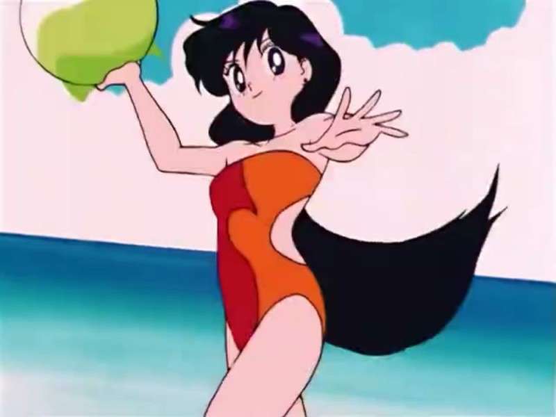 Create meme: Rei Hino in a swimsuit, sailor moon on the beach, sailor moon sailor moon