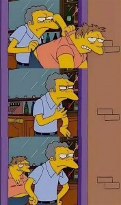 Create meme: meme of the simpsons MoE Barney throws, meme of the simpsons, The simpsons