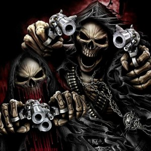 Create meme: skull of death, skull with guns, skull