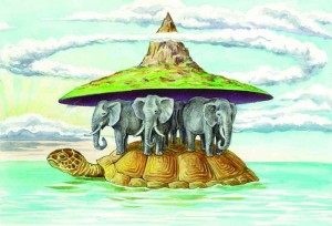 Create meme: the land on three elephants, land on elephants and a turtle, giant turtle