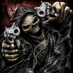 Create meme: skeleton with a gun, skeleton with a gun