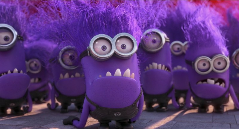 Создать мем: фиолетовый миньон, много фиолетовых миньонов, фиолетовый миньон из гадкий
