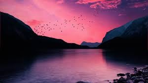 Create meme: mountain sunset, pink sunset