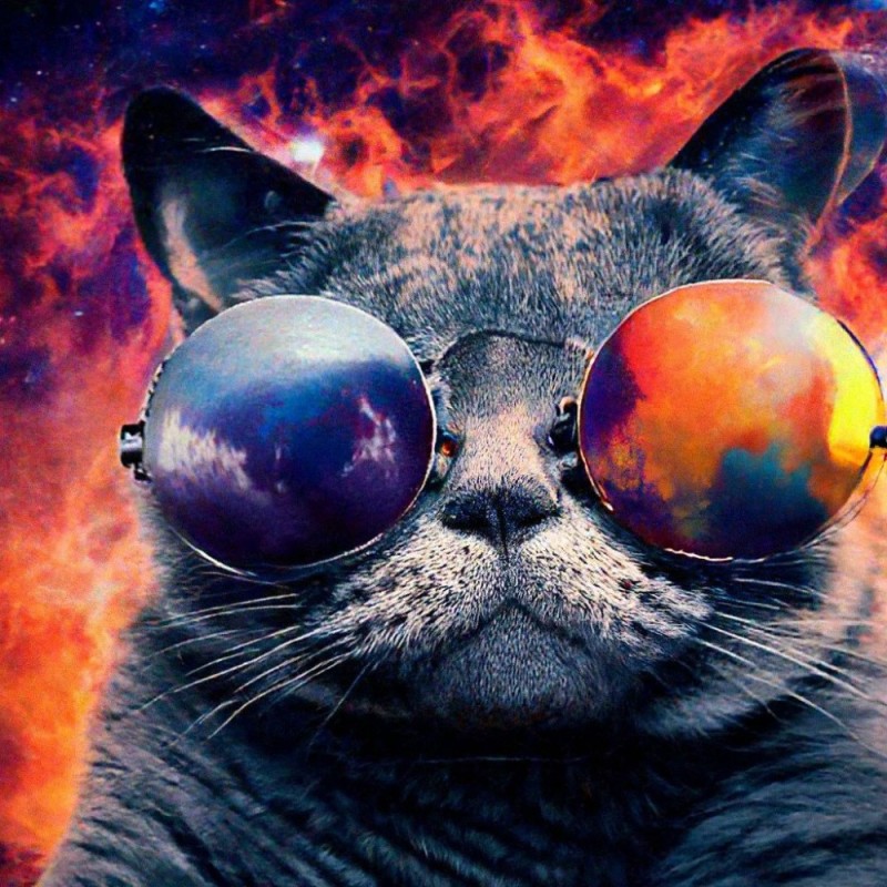 Create meme: the cat in space glasses, cat with cosmos glasses, The cat with glasses