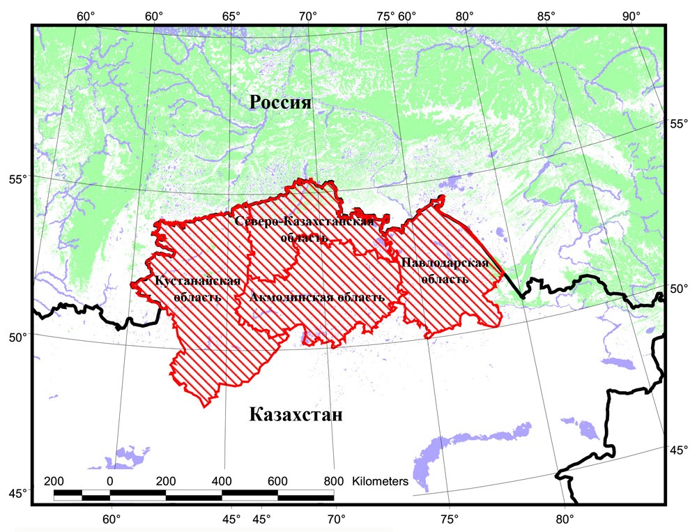 Земли переданные казахстану хрущевым карта