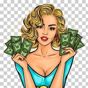 Create meme: pop art girl with money, girl with money, girl illustration