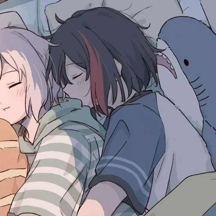 Create meme: cute anime couples, anime guy and girl sleeping together, anime couples