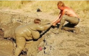 Создать мем: Человек, mud, из болота тащить бегемота картинки