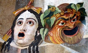 Create meme: ancient Rome theatre masks, the masks of tragedy and Comedy, theatre of ancient Greece mask