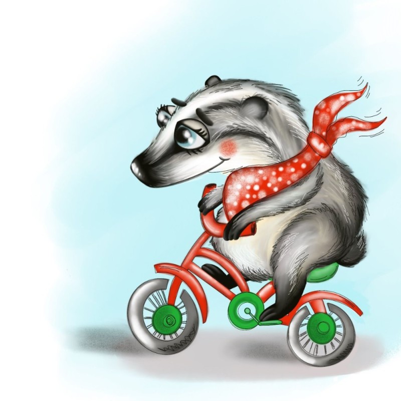 Create meme: raccoon illustration, drawing of a badger, badger rides