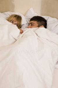 Create meme: young couple in bed, in the bedroom, couple in bed