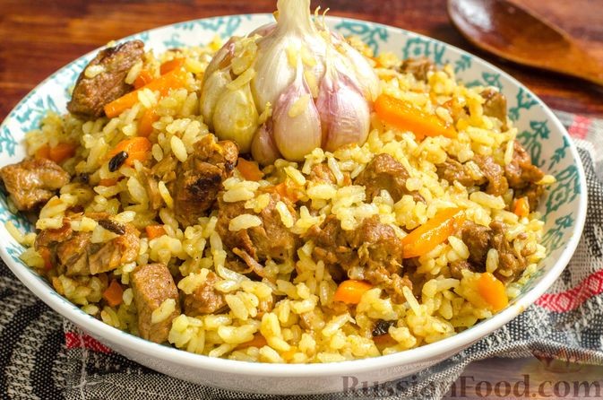 Create meme: pilaf with meat, girl , crumbly pilaf with beef