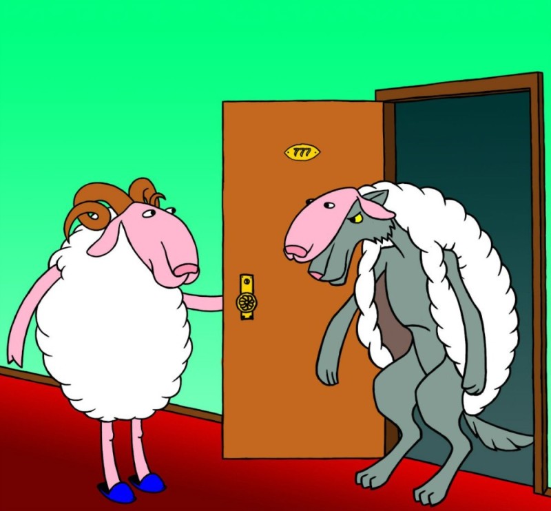 Create meme: a wolf in sheep's clothing , scammers caricature, lamb drawing