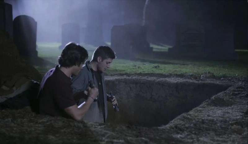Create meme: Supernatural Dean and Sam in the cemetery, The winchester brothers supernatural, John winchester supernatural