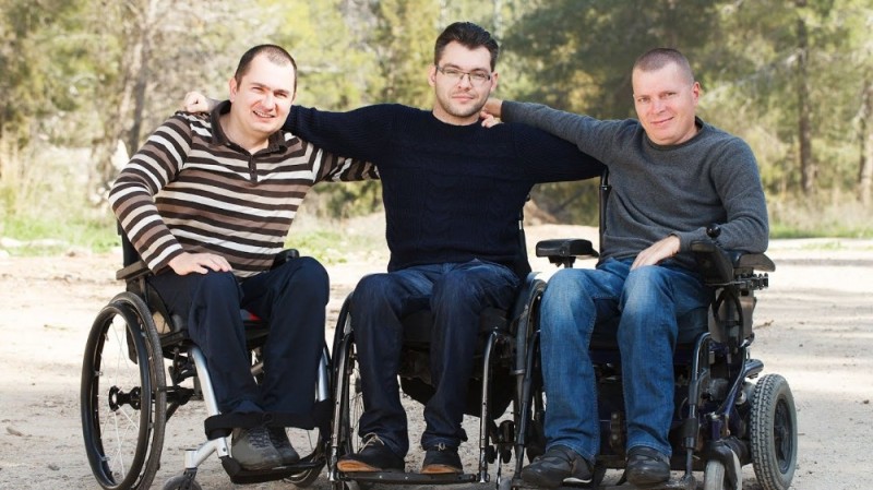 Create meme: a disabled man with friends, disabled , happy disabled people