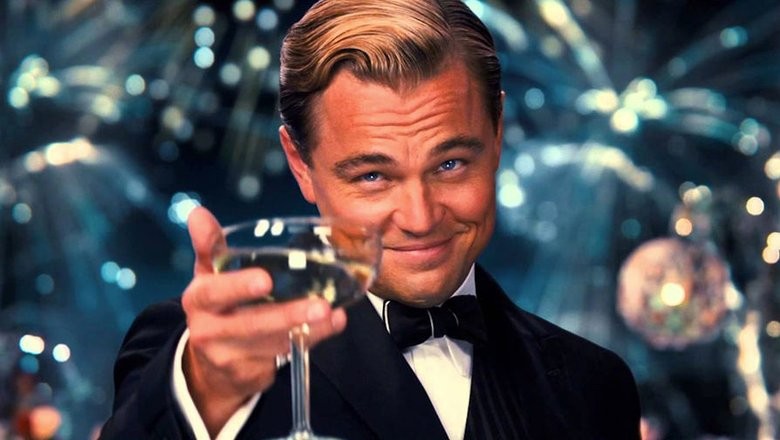Create meme: Leonardo DiCaprio the great Gatsby, Leonardo DiCaprio with a glass of, DiCaprio Gatsby