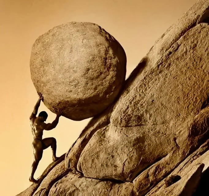 Create meme: hercules pushes a stone, sisyphus sculpture, Sisyphus and the stone
