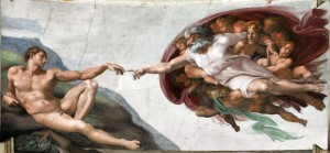 Создать мем: фреска микеланджело сотворение адама, микеланджело сотворение адама, сотворение адама картина микеланджело буанаротти