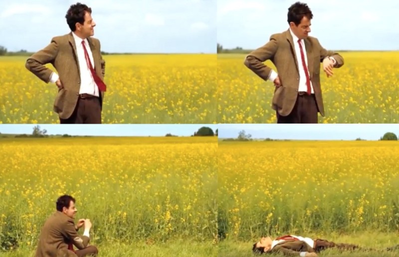 Create meme: Mr. Bean is waiting in the field, meme Mr bean , Meme Mr. Bean is waiting in the field