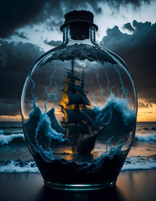 Create meme: sailing ship, ship in a bottle, painting the ship