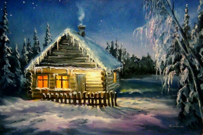 Create meme: winter hut, dilapidated hut, hut in winter