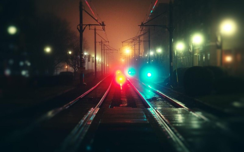 Create meme: train at night, night road, railway at night