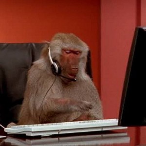 Create meme: the monkey behind the laptop, the monkey behind the computer, monkey for PC