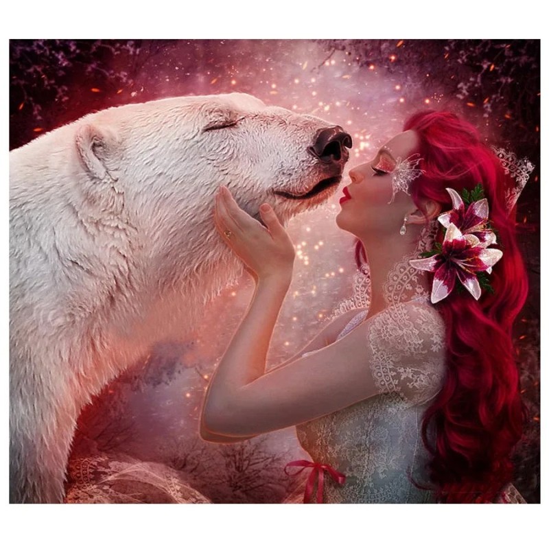 Create meme: The girl with the bear, The girl with the wolf, bear and girl fantasy