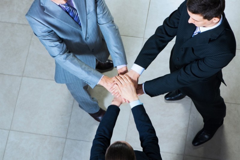 Create meme: Three people shake hands, building partnerships, partnerships