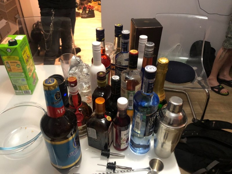 Create meme: alcohol table, a lot of alcohol on the table, booze